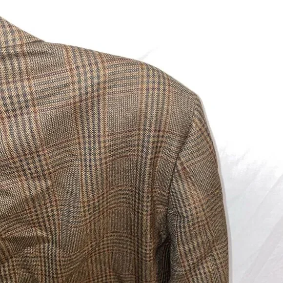 Hickey Freeman Men’s Dress Blazer Size 44 Long Brown Plaid Business Formal City